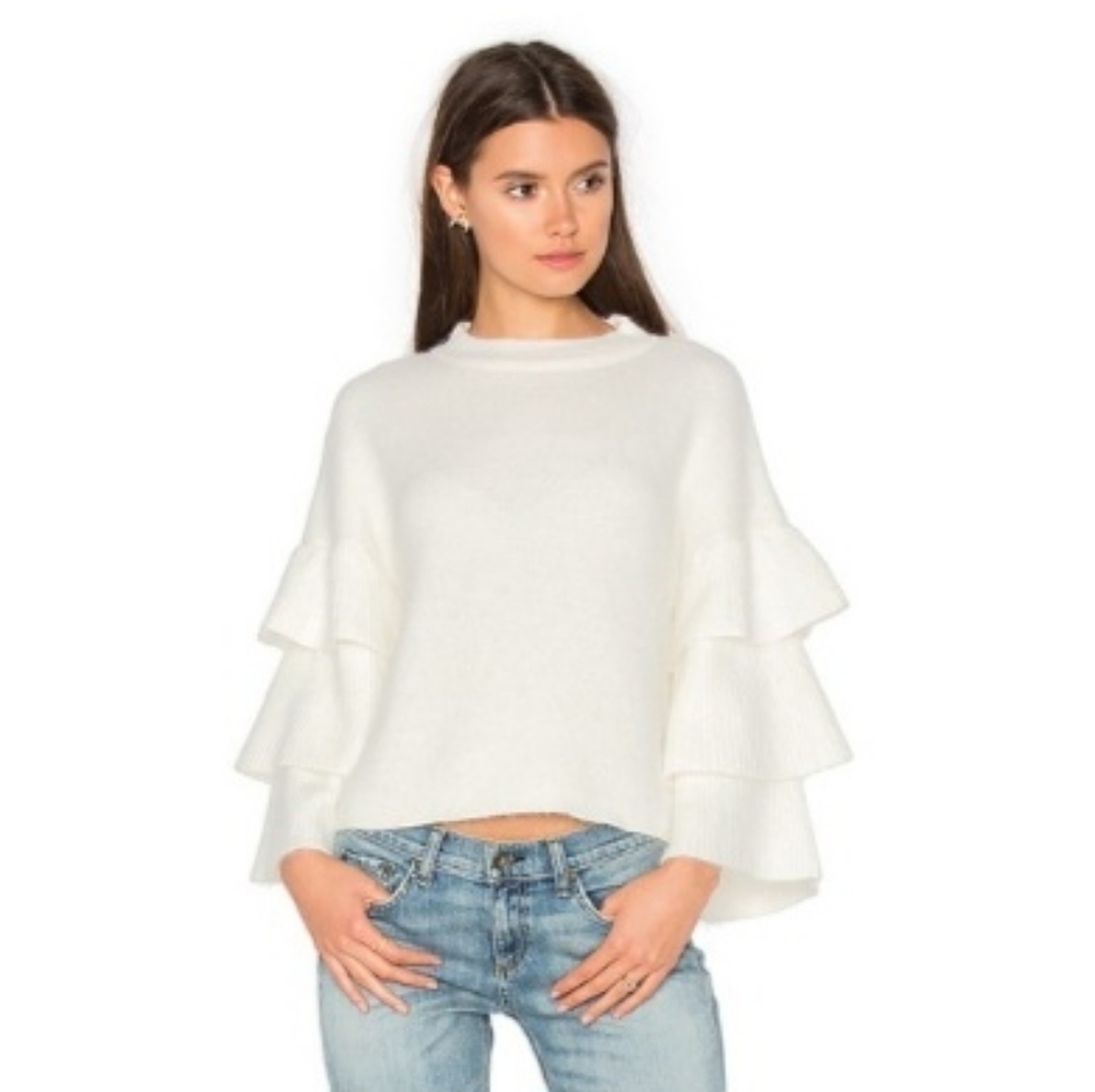 Endless Rose Womens Small Tiered High Neck Sweater White Mohair Nylon Acrylic